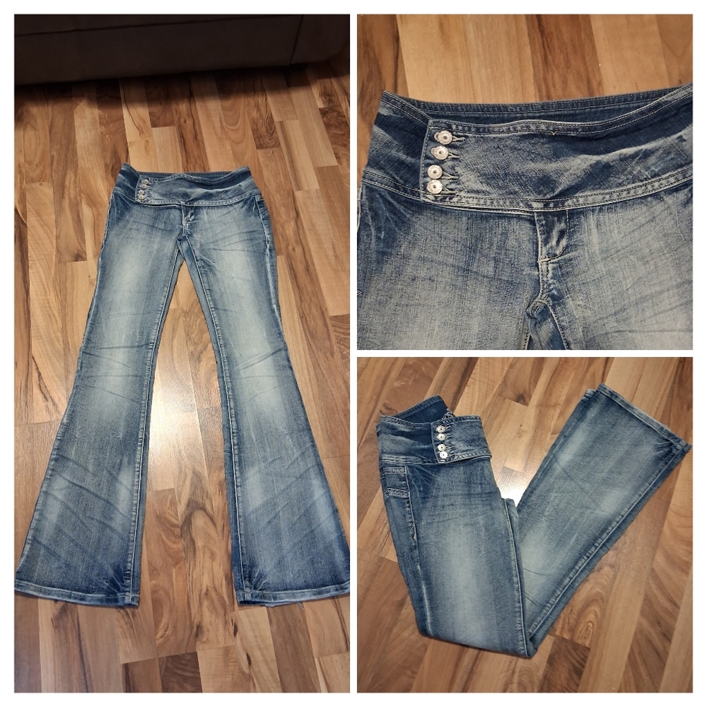 Y2K Almost Famous Festival Flare Jeans With Built In Belt